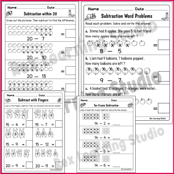 1st Grade Subtraction Within 20 – No-Prep Math Worksheets & Activities, image 4