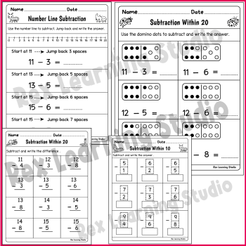 1st Grade Subtraction Within 20 – No-Prep Math Worksheets & Activities, image 5