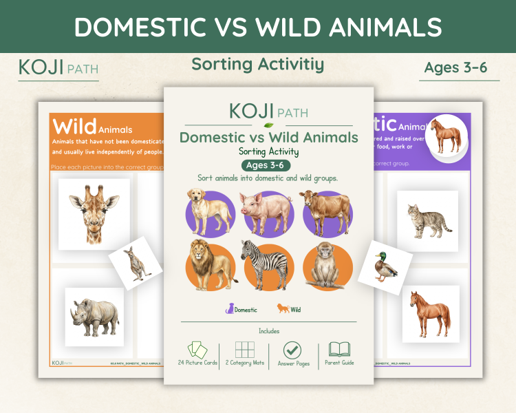 Domestic and Wild Animals Sorting Activity | Animal Science Cards