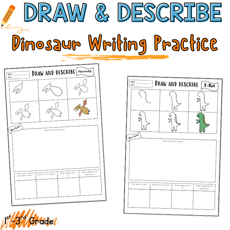 Draw a Dinosaur Kindergarten Writing Prompt Coloring Sheets Directed Drawing