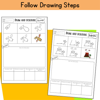 Draw a Dinosaur Kindergarten Writing Prompt Coloring Sheets Directed Drawing, image 2
