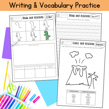 Draw a Dinosaur Kindergarten Writing Prompt Coloring Sheets Directed Drawing, image 3