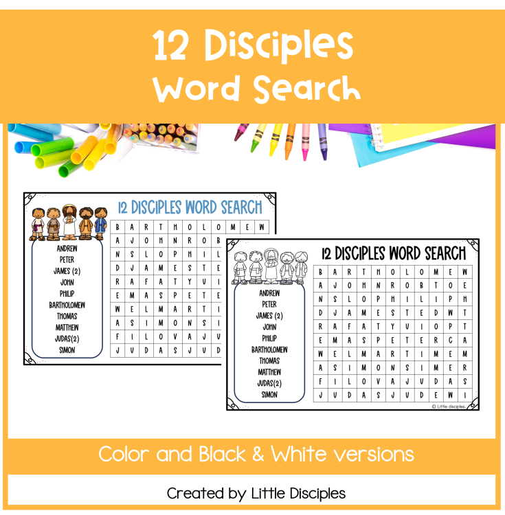 Jesus' 12 disciples worksheet | Jesus’ 12 apostles activity word search |